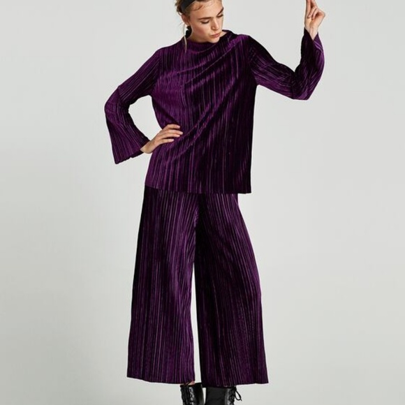 zara purple velvet trousers
